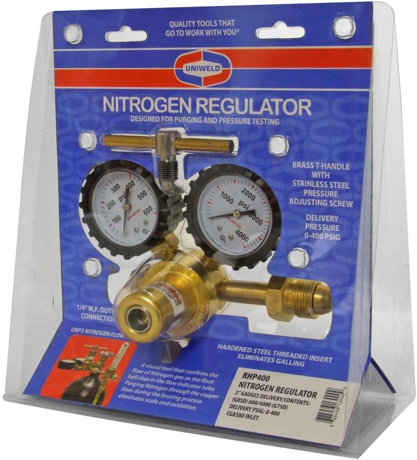 Uniweld RHP400 Nitrogen Regulator with 0-400 PSI Delivery Pressure, CGA580 Inlet Connection and 1/4-Inch Male Flare Outlet Connection