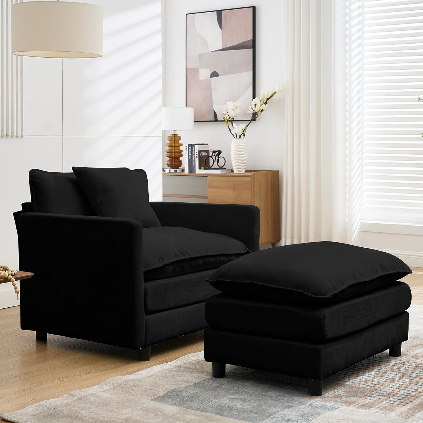 Chair Recliner Indoor with Ottoman, 40 “w Oversized Sleeper, D Corduroy Upholstered Comfort Sofa for Bedroom, Living Room, Office (1, Pink)