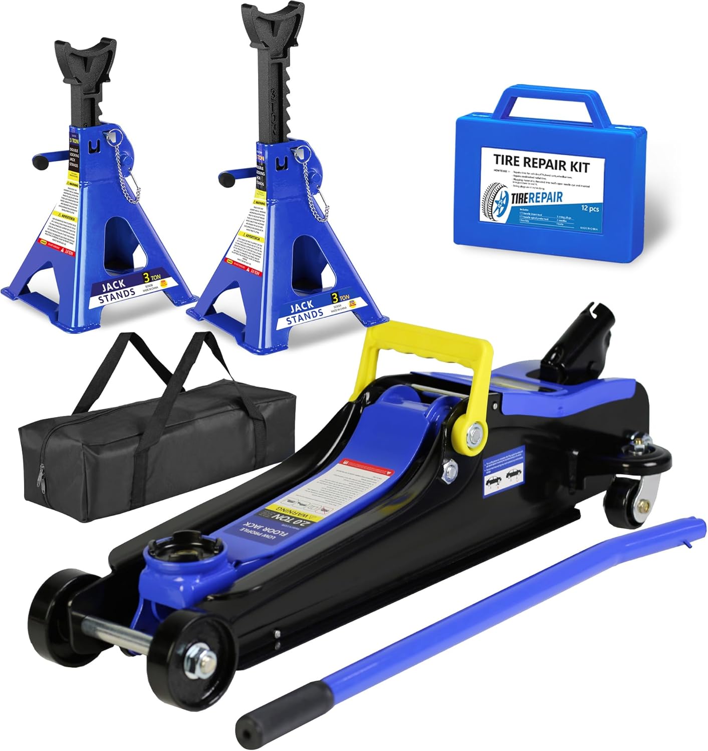 3 Ton Low Profile Floor Jack, Professional Low Profile Hydraulic Jack, Heavy Duty Steel Racing Floor Jack with Dual Piston Quick Lift Pump, 3 Ton (6,600 lb) Capacity, Lift Range 3.3"-18.5"