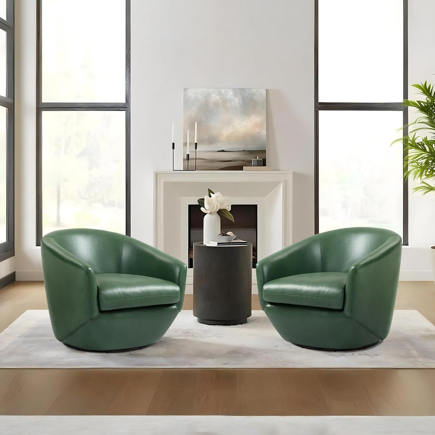 Swivel Barrel Chair, Modern Round PU Leather Accent Armchair for Living Room, Bedroom, Oversized Comfy Club Reading Chairs for Adults (Leather Red Brown, Set of 1)