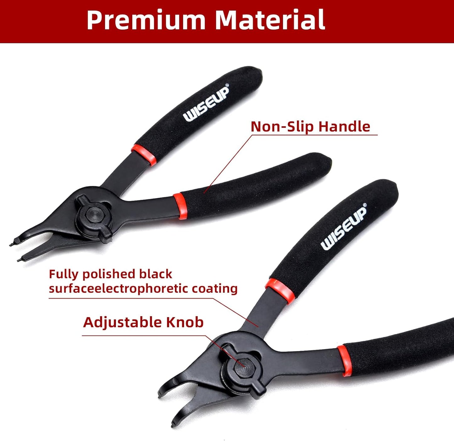 WISEUP 12 Pcs Snap Ring Pliers Set, Heavy Duty Internal/External Circlip Pliers Kit tool, Straight/Bent Jaw Tips with Storage Case for C-Clip Ring Remover