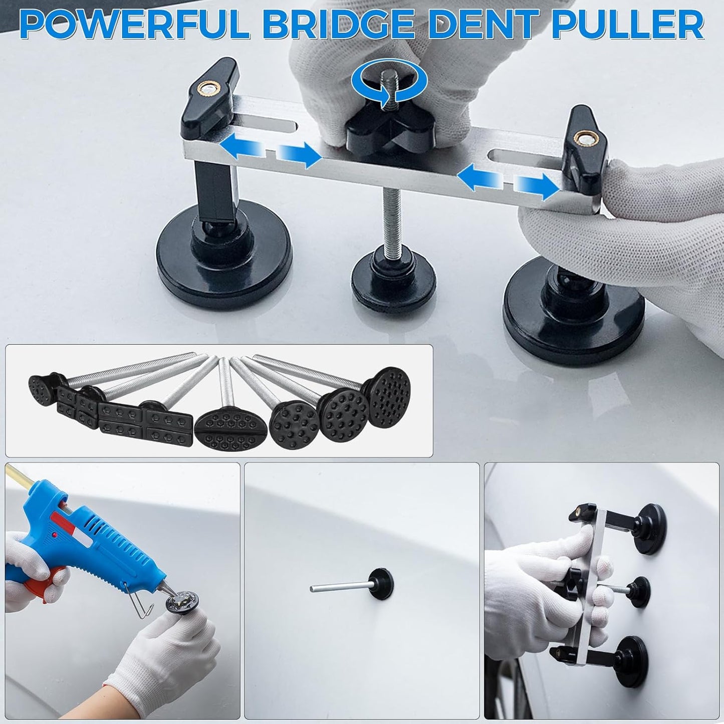 134Pcs Car Dent Puller Kit, Paintless Dent Removal Tool Kit with 3 in 1 T-bar Slide Hammer & Bridge Puller & Golden Lifter, Dent Repair Kit for Car Hail Damage Large Small Dent Fast Removal