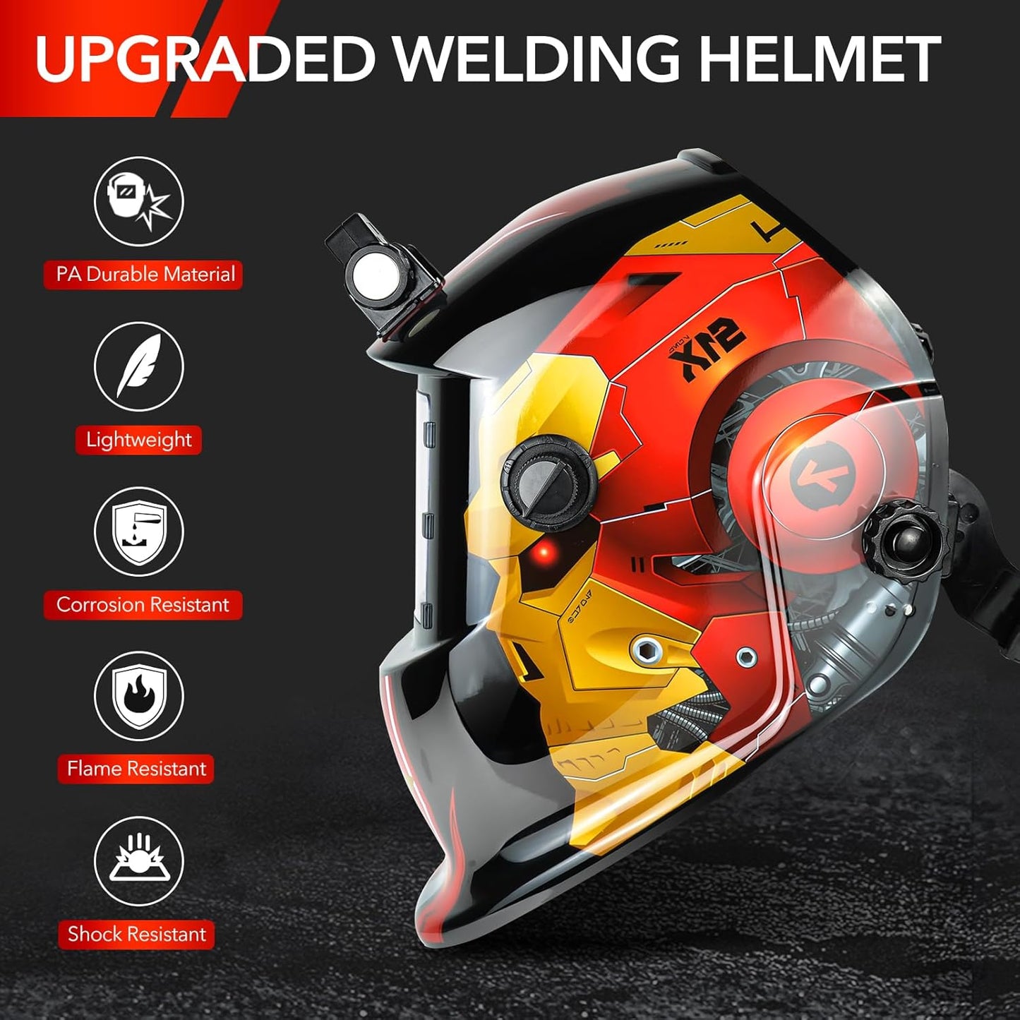 Welding Hood Auto Darkening Welding Helmet with Light True Color 1/1/1/2 Top Optical Clarity Wide Shade 9-13 Welding Mask with Grinding Weld Helmet (KTS-HD94)
