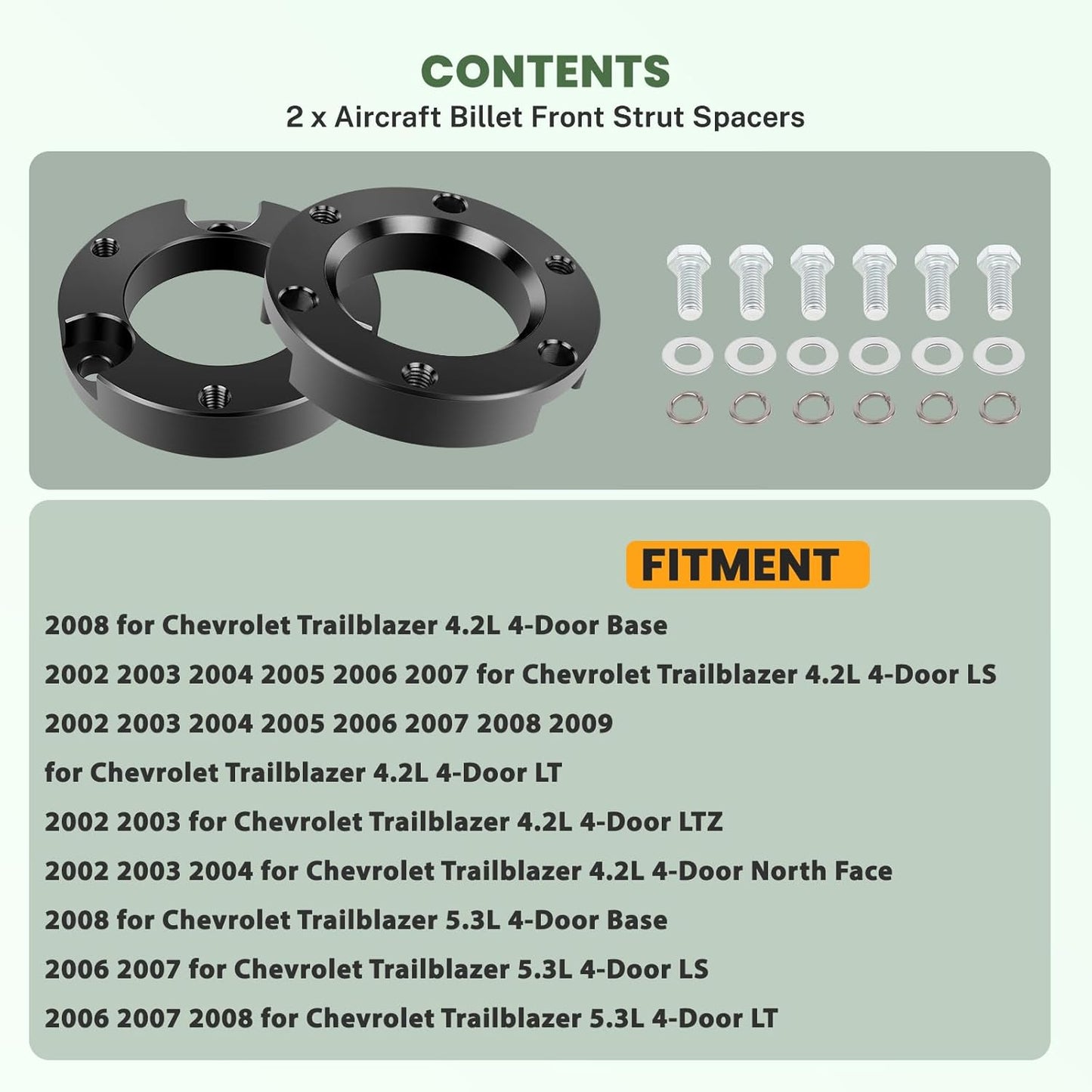 SCITOO 2 inch Front,Front Struts Shock Absorber kit Leveling Lift Kit fit for 02-09 for Chevrolet Trailblazer | 02-09 for GMC Envoy Forged Strut Spacers