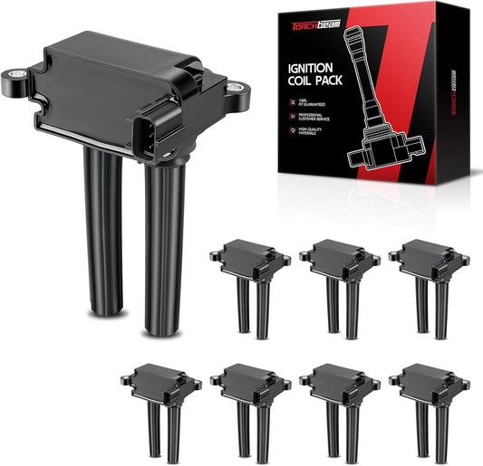 Torchbeam 8 Packs Ignition Coil UF504 Fit for 2005-2019 Chrysler Dodge Ram Jeep Aspen 300 Challenger Charger Durango Magnum Commander Grand Cherokee 5.7L 6.1L 6.4L V8 Replacement for UF504, C1526