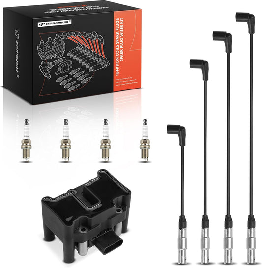 A-Premium 1 Ignition Coils with 4 Wire and 4 Iridium Spark Plugs Compatible with Volkswagen Jetta 1999-2001, Golf 1999-2001, Beetle 1998-2001, 2.0L