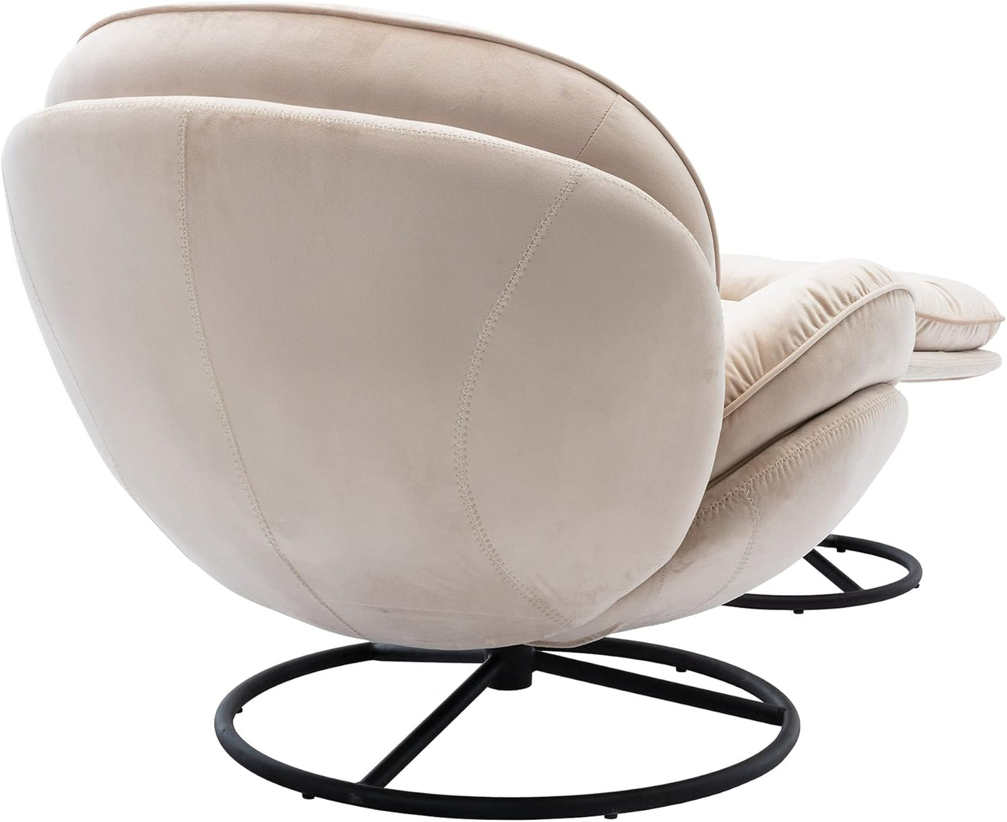 Velvet Cozy Chaise Lounge Indoor, Oversized Swivel Reading Chair with Footrest, Accent Chair with Ottoman Set for Living Room, Bedroom, Reading Room, Home Office, Metal Base Frame (Beige)