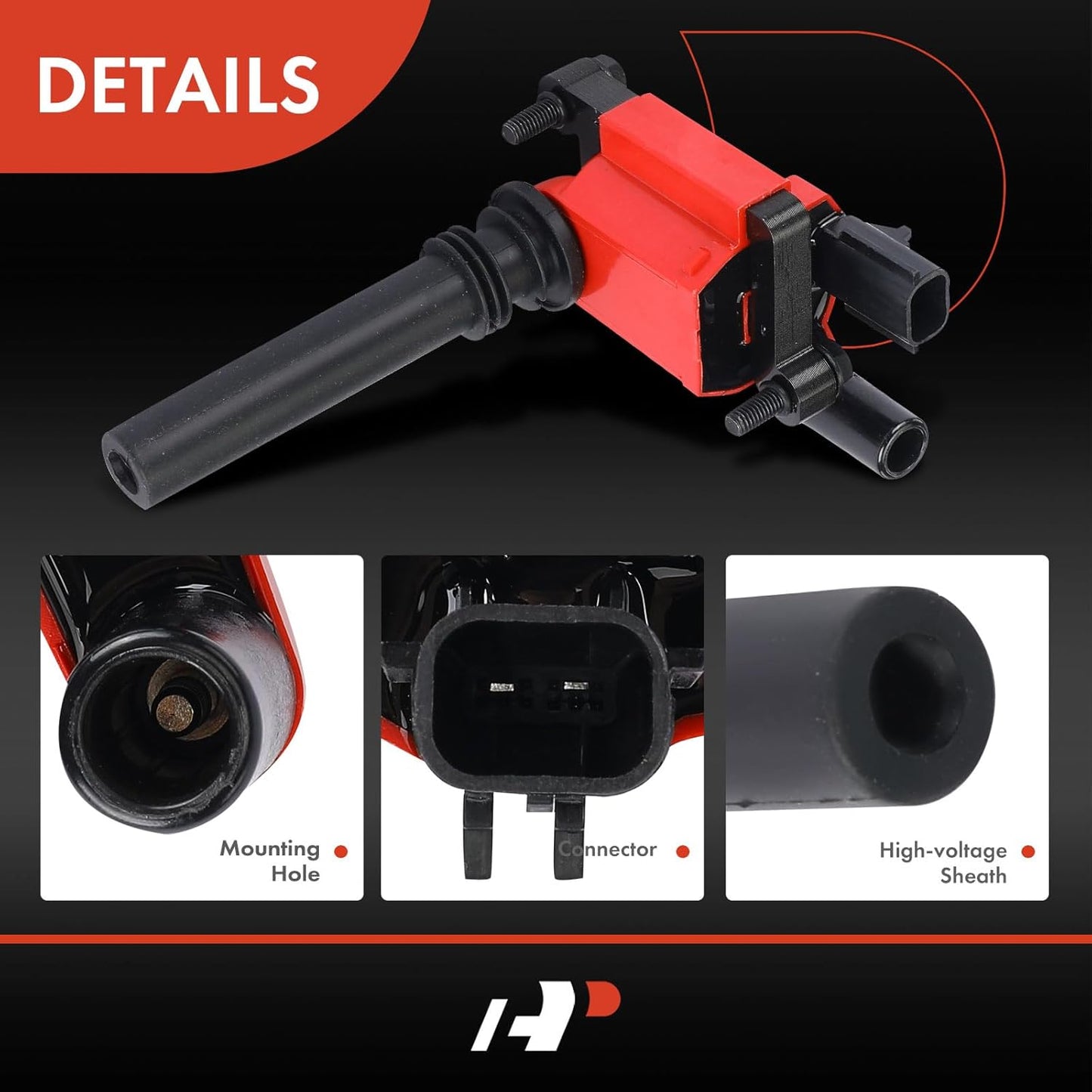 A-Premium (Red) Engine Ignition Coil Pack Compatible with Jeep Grand Cherokee 2005 & Dodge Ram 1500 2500 3500 2003-2005, Durango 2004-2005, Magnum 2005 & Chrysler 300 2005, 5.7L, 8-PC Set