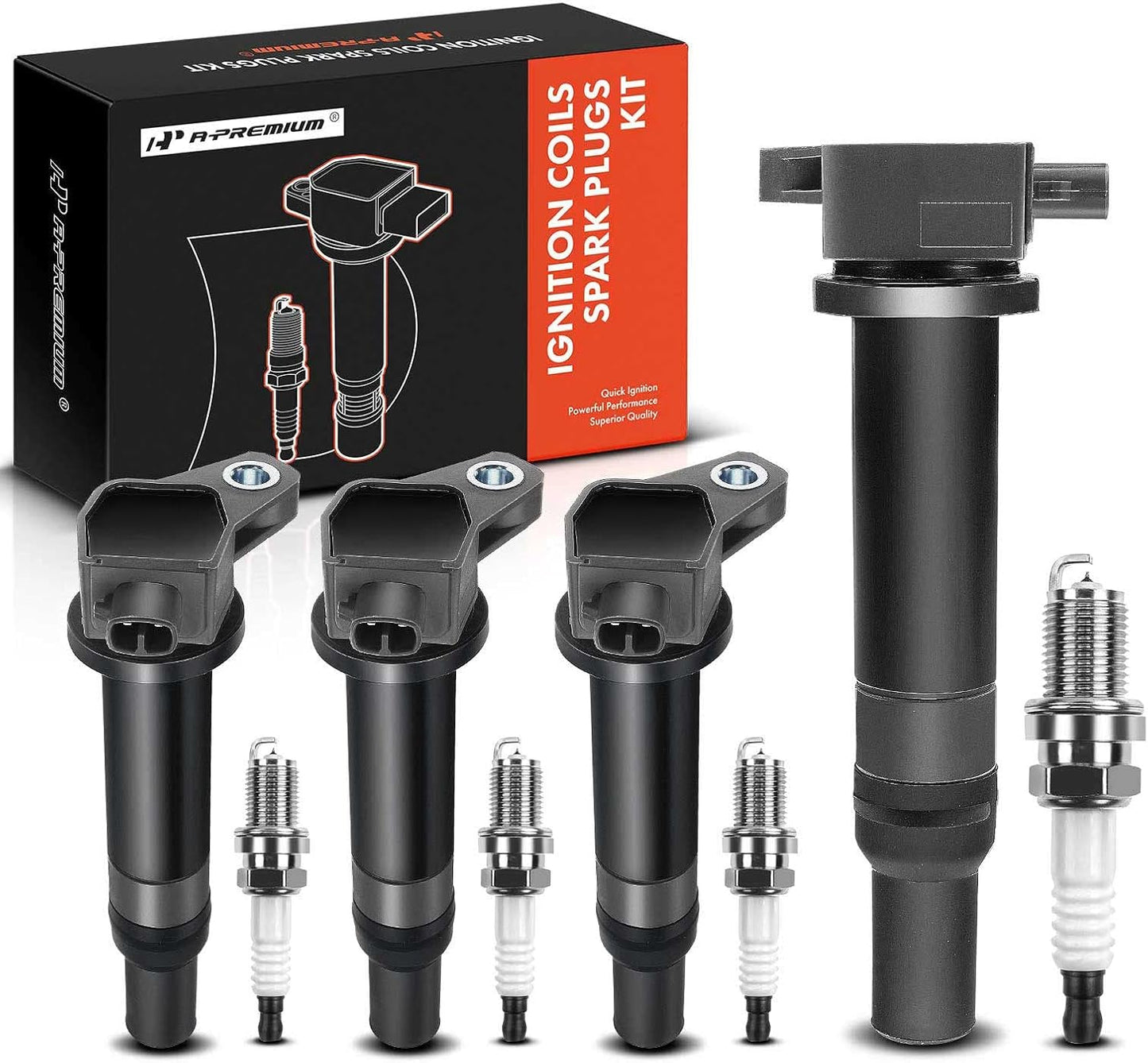 A-Premium Set of 4 Ignition Coil Pack and Iridium Spark Plugs Compatible with Hyundai Veloster 2012-2017, Accent & Kia Rio Soul 2012-2019, 1.6L Naturally Aspirated