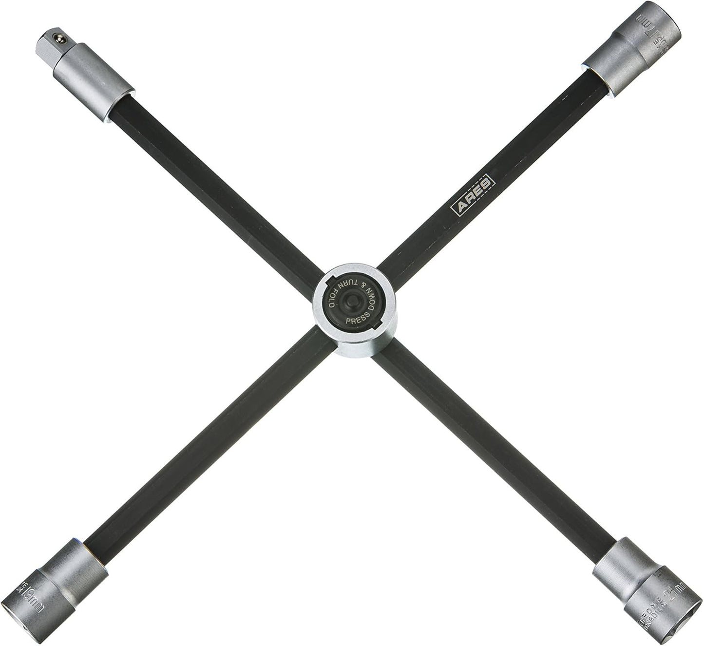 ARES 70092 - 4-Way Sliding Lug Wrench - Adjustable Sliding Lug Wrench Gives Superior Leverage - Collapses for Convenient Storage