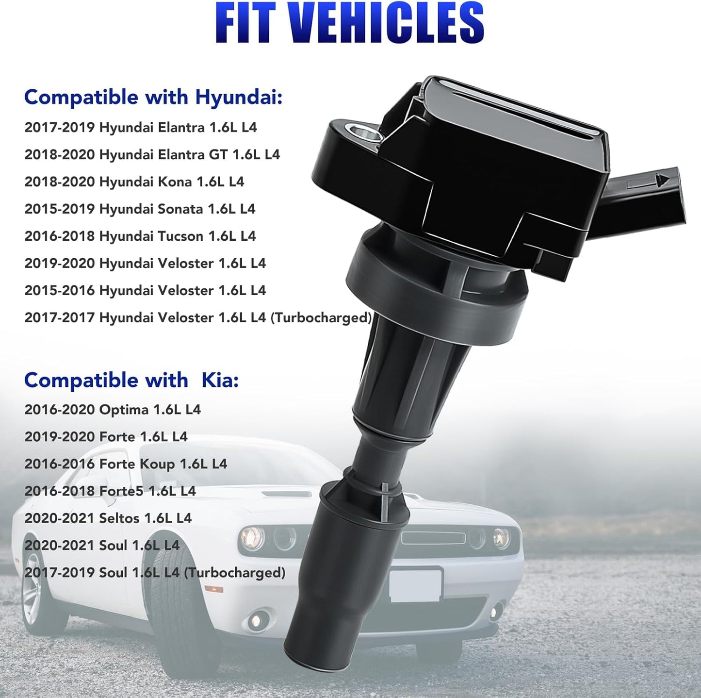 Set of 4 Ignition Coil Pack & Spark Plugs Fits for 1.6L 2015 2016 2017 2018 2019 2020 Hyundai Elantra Sonata Tucson Veloster Kona Kia Optima Forte Soul 1.6T Replaces# UF817 97080