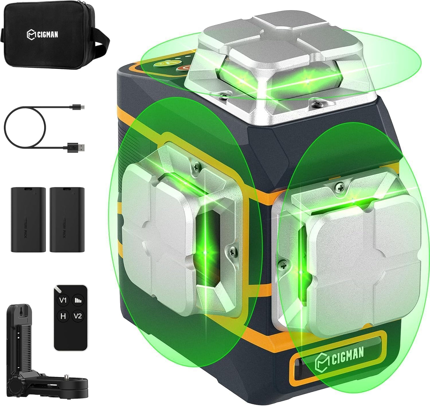 CIGMAN 3D Laser Level with Tripod,Remote Control,Compact Design,4000mAh Battery,Rotary Base,3x360°Self-Leveling Green Laser Leveler for Picture Hanging and DIY Projects