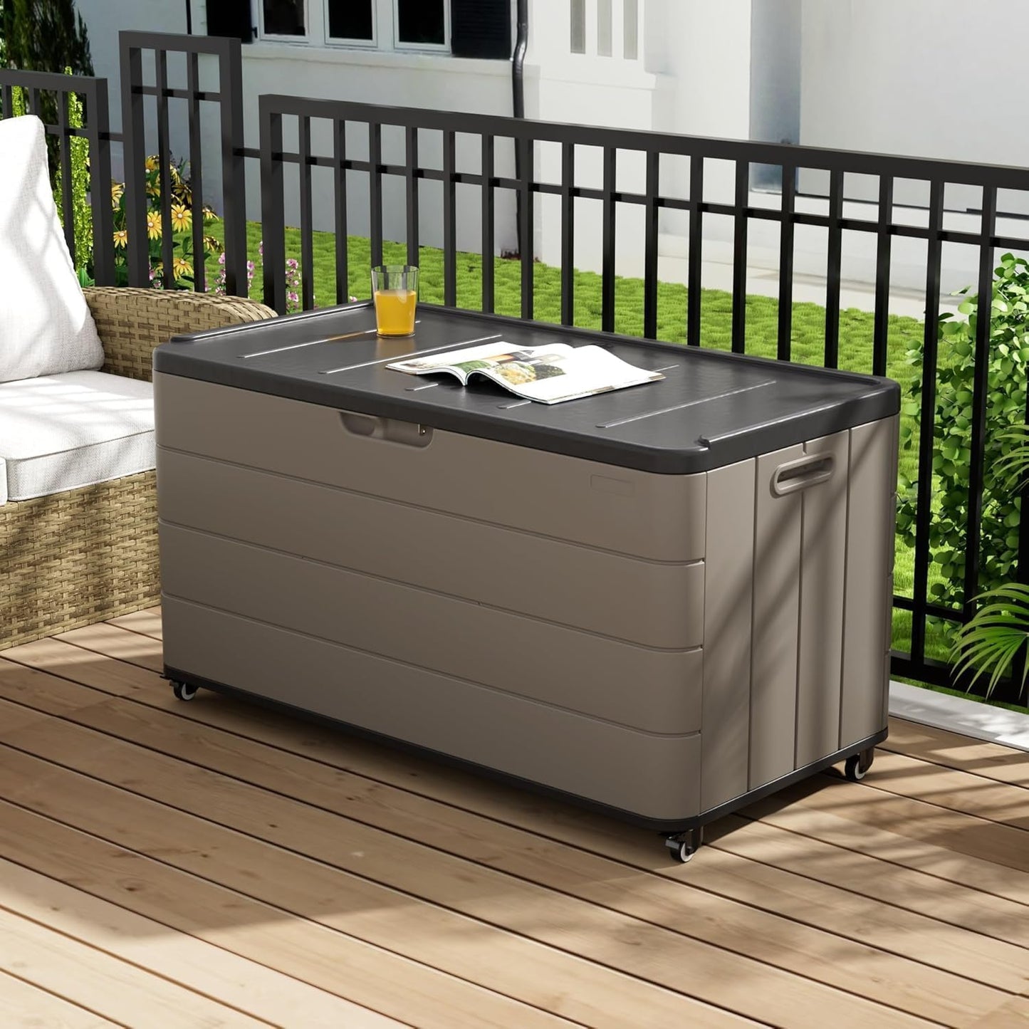 200 Gallon Outdoor Storage Box - Waterproof Patio Deck Box for Outside Deliveries, All-Weather Resin Bin with Lock for Cushions & Tools, UV-Resistant, Matte Black