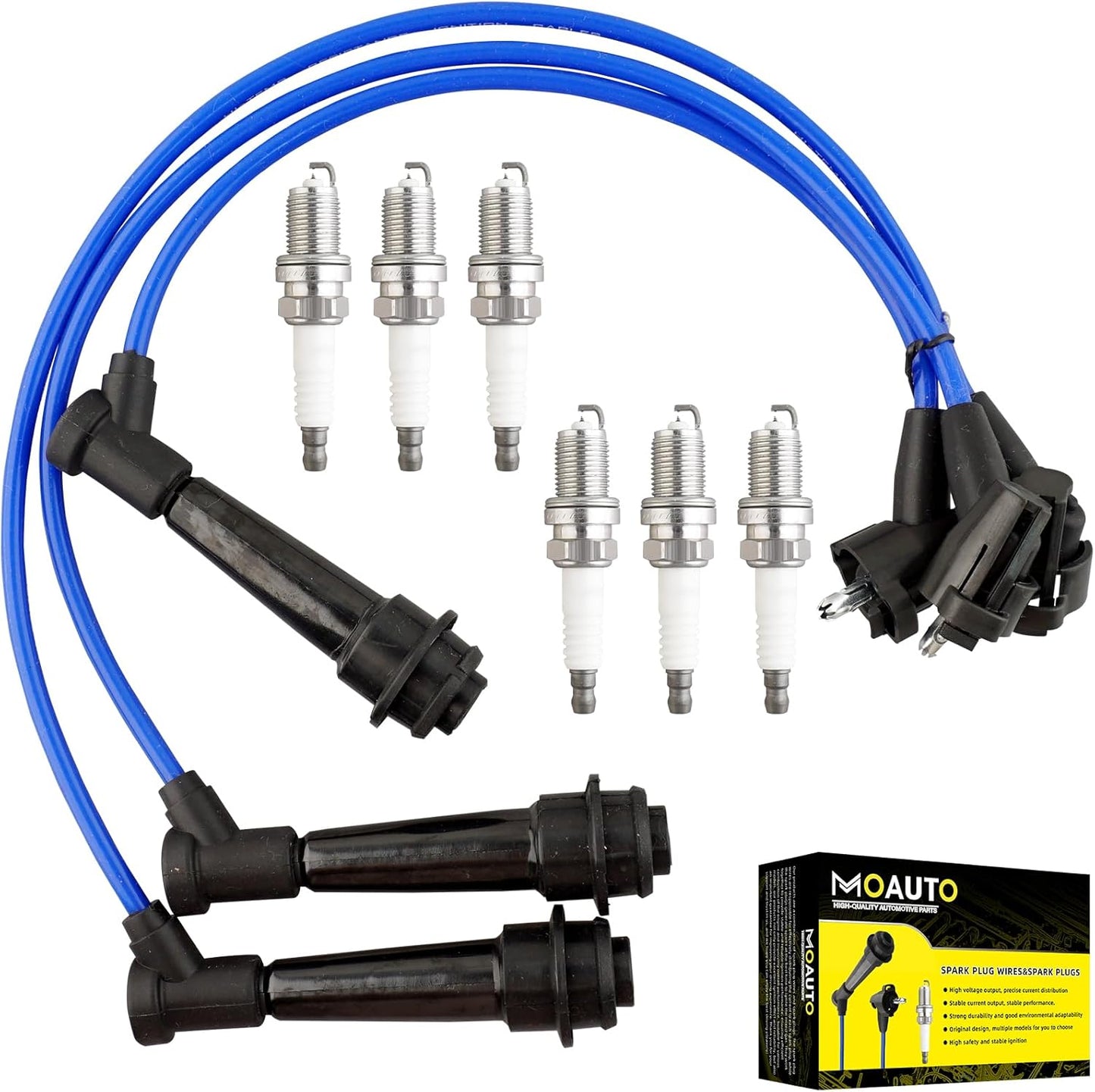 Set of 4 PCS Iridium Spark Plugs with Wire Set 32702-P0A-A00 8028 RC-HE73 671-4179 Compatible with Honda Accord Civic Acura Odyssey CL Isuzu Oasis - L4 2.3L 2.2L 1.6L