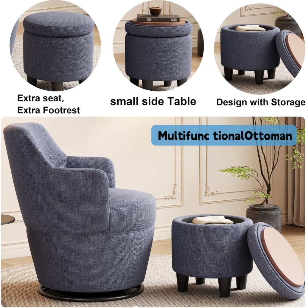 360° Swivel Accent Chair with Ottoman, Lounge Sofa with Nail Trim, Living Room Chairs, Bedroom Chair, Vanity Chair, Swivel Barrel Chair, Gray
