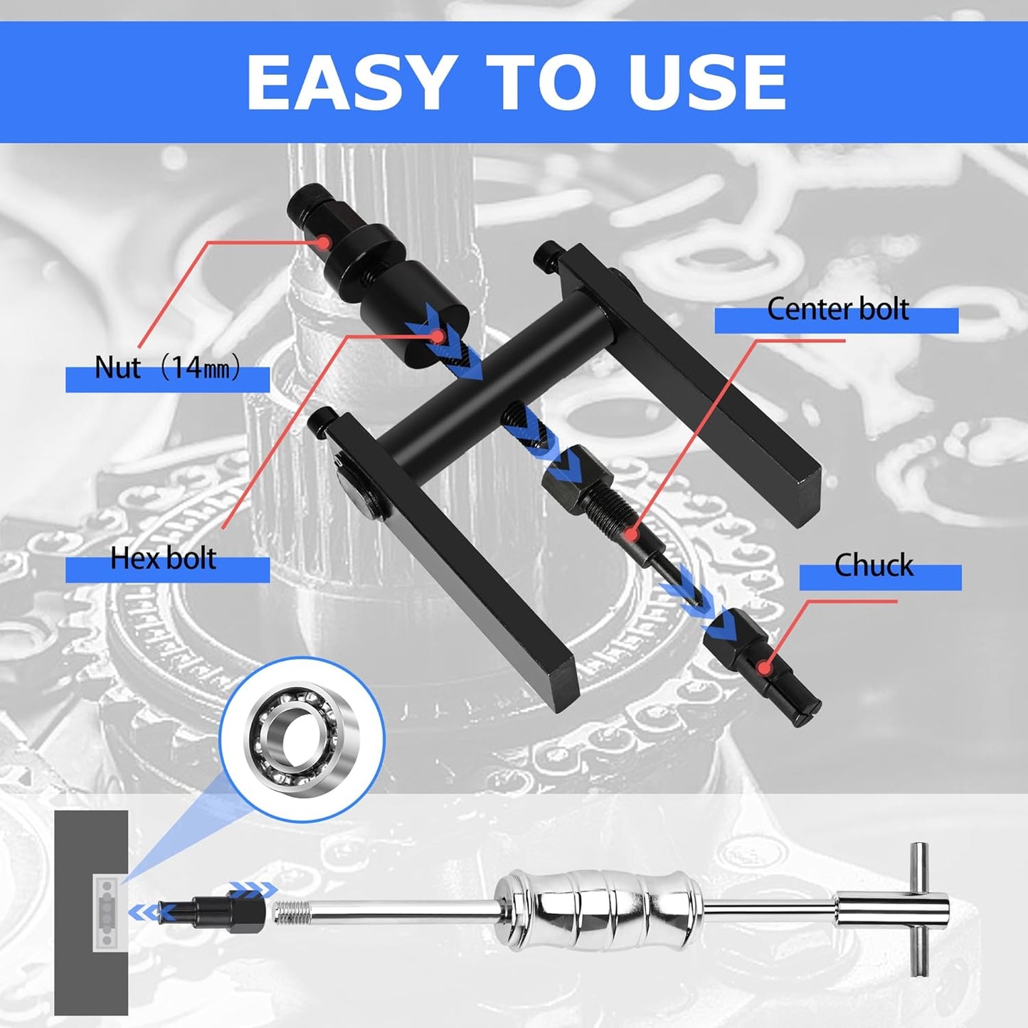 12 PCS Motorcycle Blind Hole Collet Bearing Puller Tool Kit, 8-32mm Motorcycle Wheel Bearing Removal Tool with Slide Hammer, Inner Internal Bearing Extractor Puller Kit