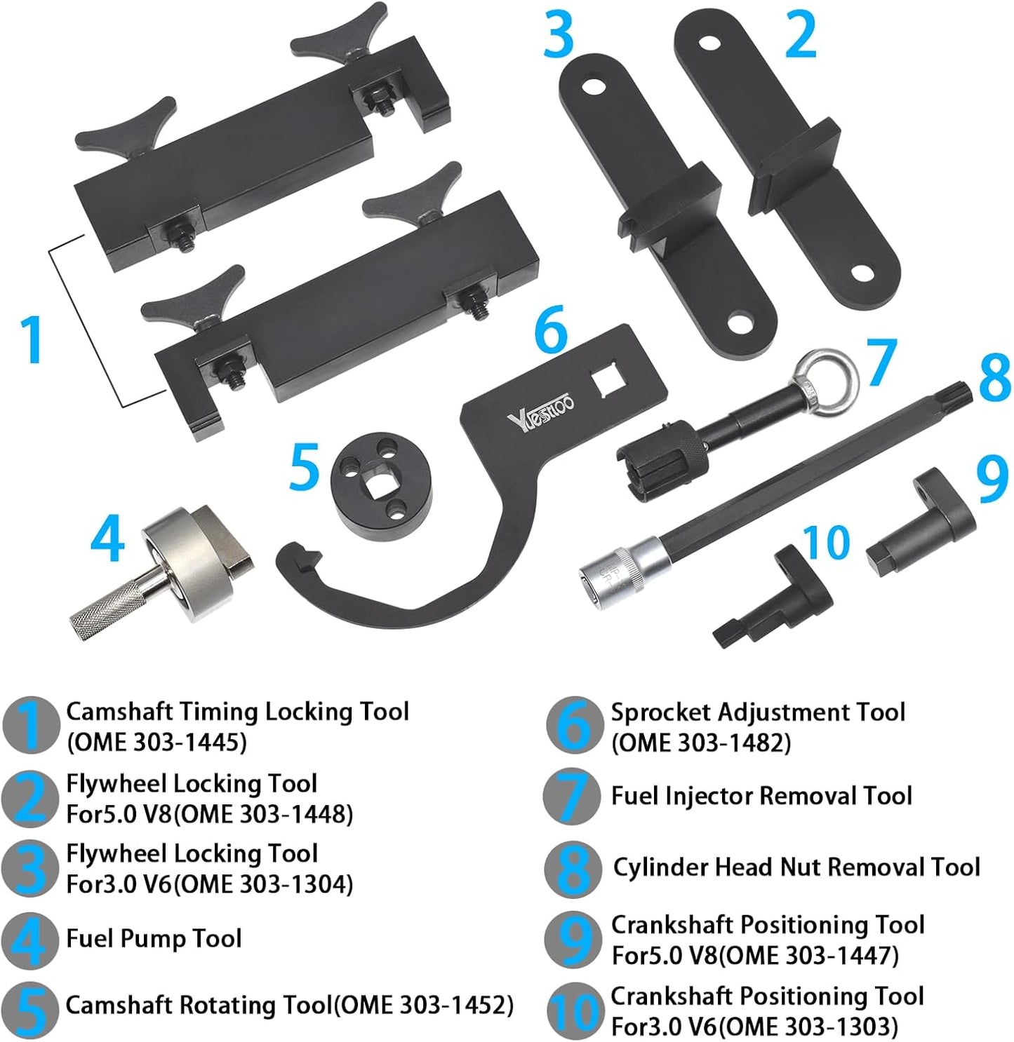 Camshaft Alignment Tool Kit for Land Rover Jaguar Discovery 4 Range Rover Sport V8 5.0L V6 3.0L, Engine Timing Tool with Fuel Pump, Fuel Injector Remover Tool, 303-1445, 303-1448, 303-1452, 303-1482