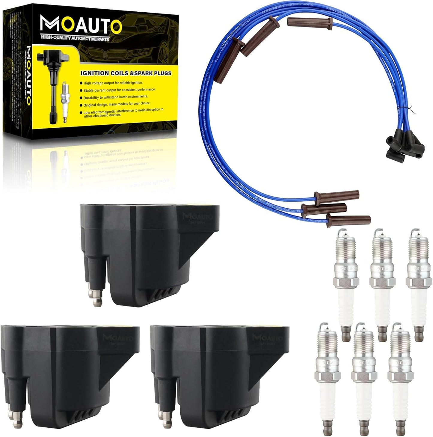 Set of 1 Ignition Coils Pack UF403 4609103AC & 4 PCS Iridium Spark Plugs with Wire Set Compatible with Dodge SX 2.0 2003-2005 2.0L Chrysler PT Cruiser 2003-2009 2.4L