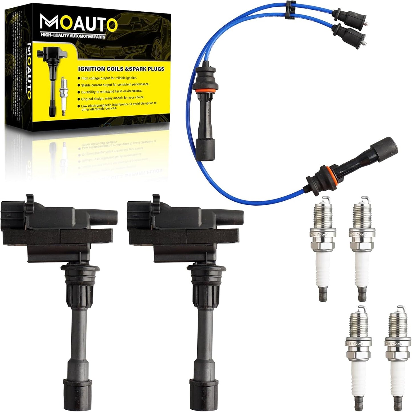 Set of 2 Ignition Coils Pack 90919-02224 UF246 & 4 PCS Iridium Spark Plugs with Wire Set Compatible with Chevrolet Prizm Toyota Corolla 1998 to 08/1999 1.8L L4