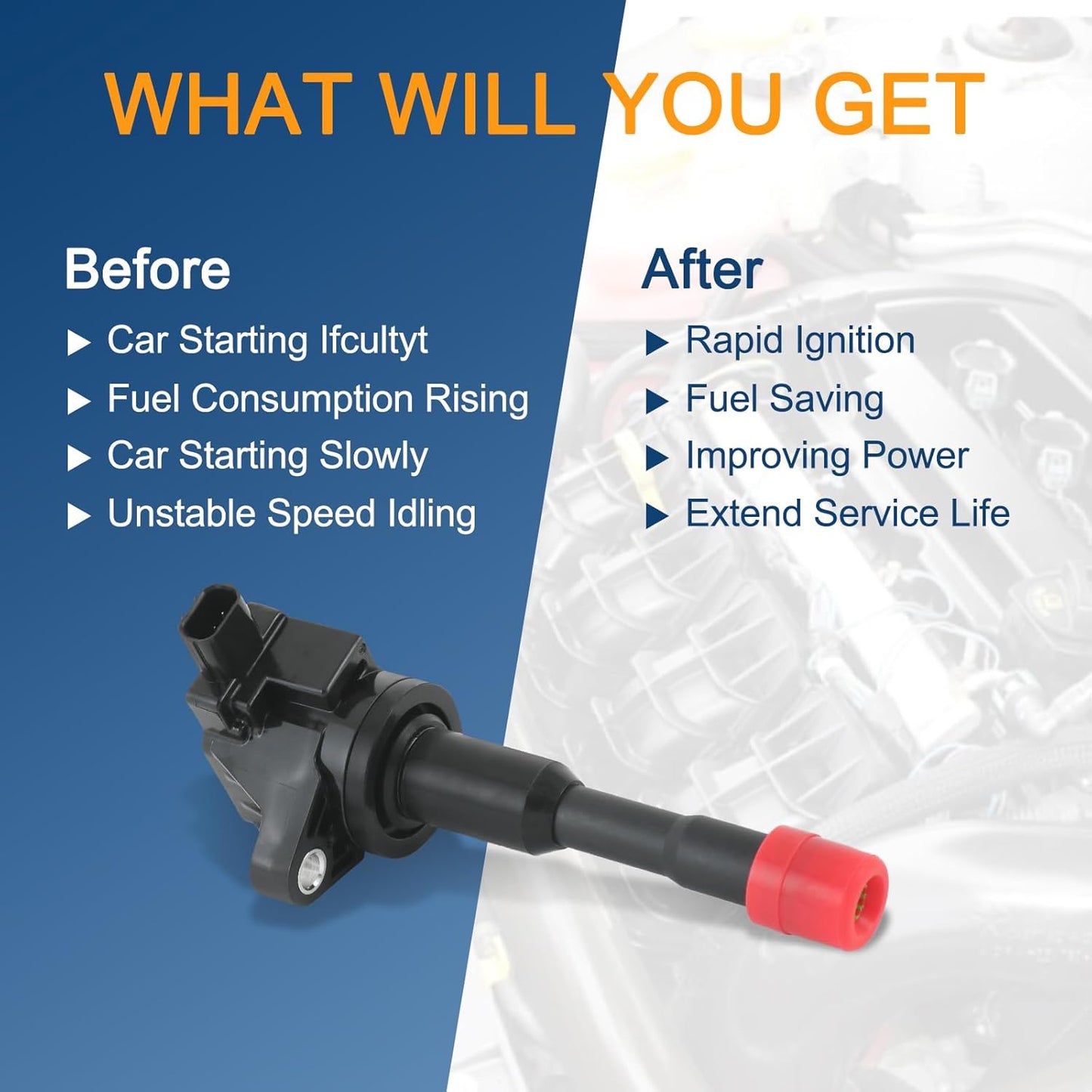 Set of 4 Ignition Coil Pack Compatible with 2003-2010 Honda Civic Hybrid L4 1.3L Replace# UF374, 30521PWA003, 30521PWAS01