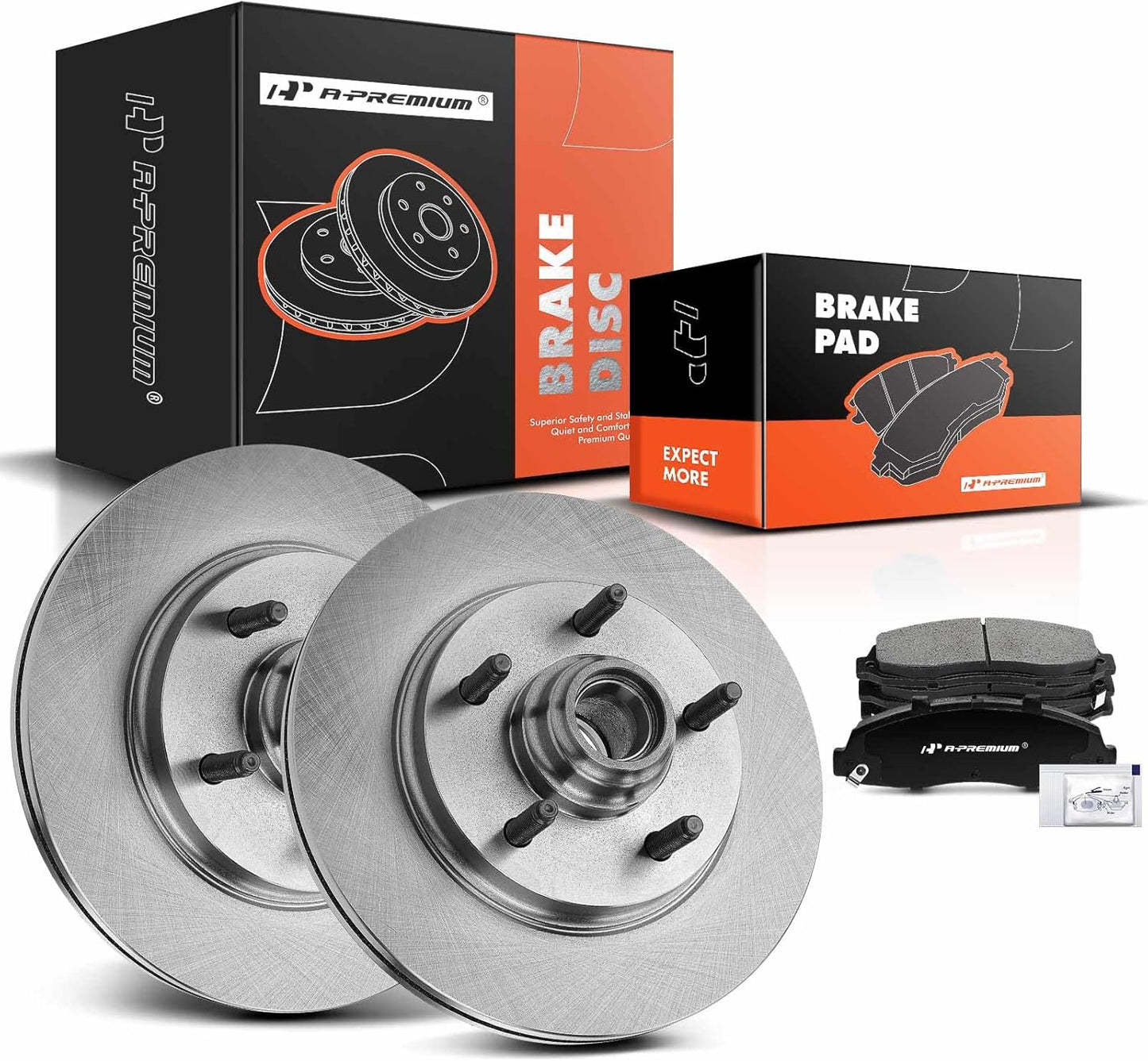 A-Premium 12.13 inch (308mm) Front Drilled and Slotted Disc Brake Rotors + Ceramic Pads Kit Compatible with Select Ford Models - For F-150 1997 1998 1999 2000 2001 2002 2003, 4WD 5-Lug, 6-PC Set