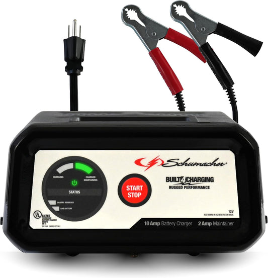 Schumacher Electric 10A Car Battery Charger and Maintainer, 3-in-1 Solution, for 12V Power Sport, Automotive, and Marine Batteries, SC1282