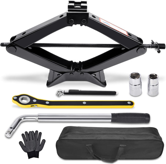 Scissor Car Jack 3 Ton (6610 lbs) Tire Changing Kit with Lug Wrench - Emergency Kit for Car, SUV, MPV