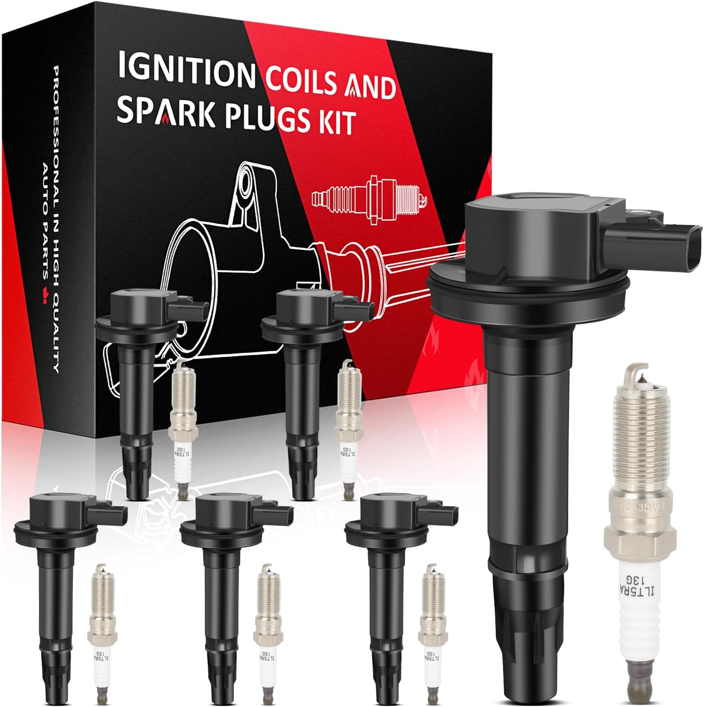 SCITOO ignition coils 4+Spark Plugs 4 4pcs Replacement for P-assat 1.8L 2001-2005,for J-etta 1.8L 2001 2002 2003 2004 2005,for A-udi A4 1.8L 2001-2007 Replace UF411 UF-437, UF-580, CO044