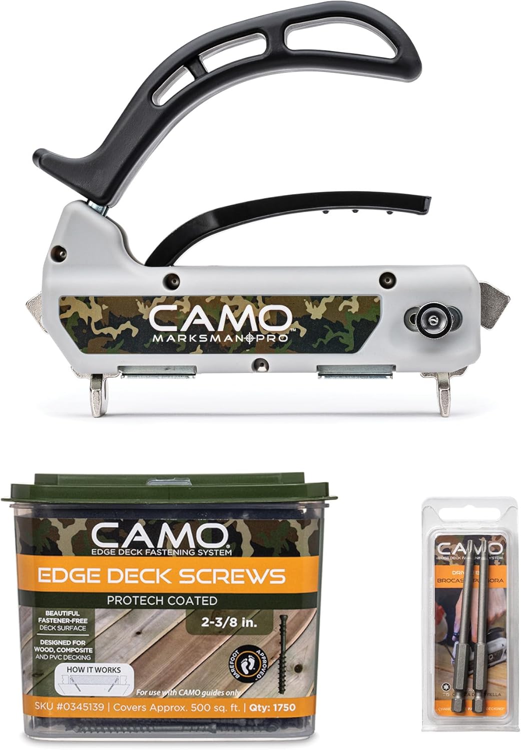 CAMO Marksman Pro Kit, Deck Tool, 1750 Edge Screws & Bits, Edge Fastening Installation, 3/16" Spacing, Fits 5-1/4-5-3/4" Composite Decking