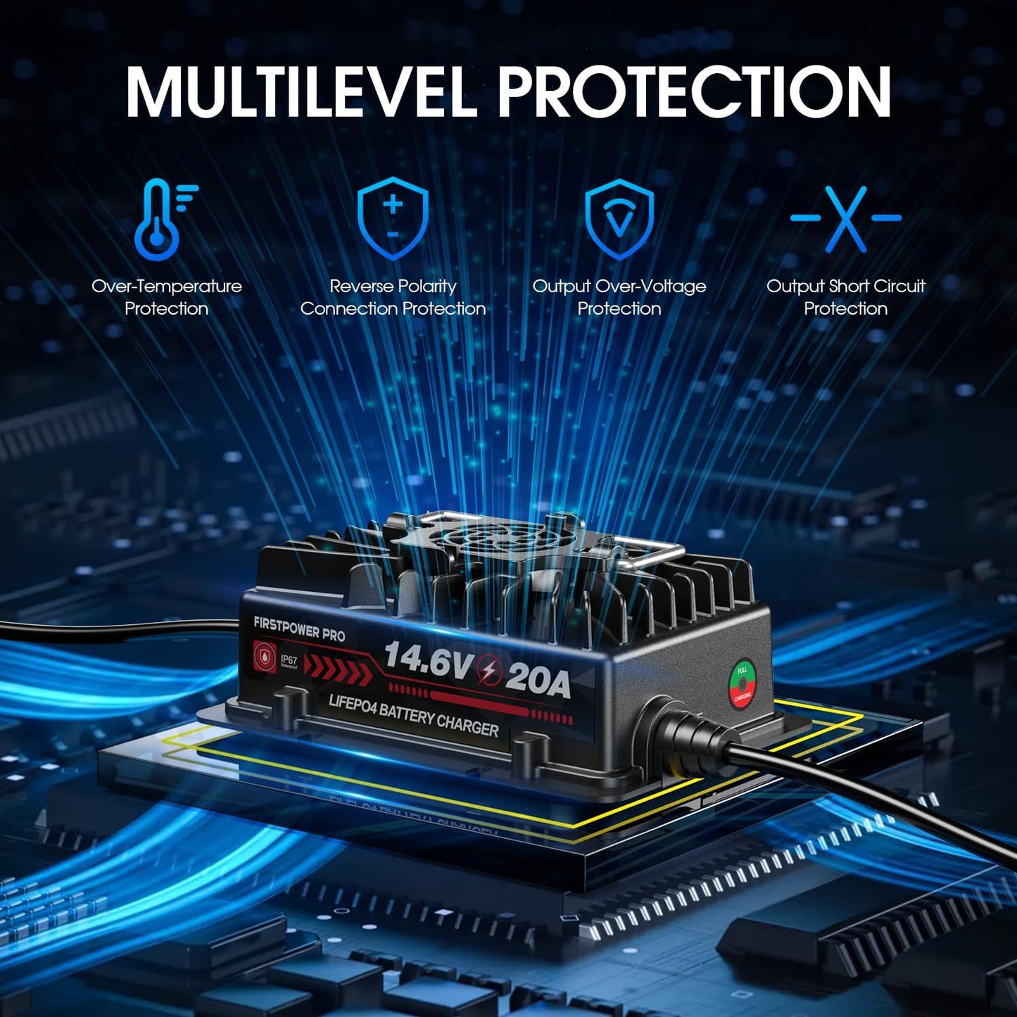 14.6 Volt LiFePO4 Battery Charger, 12V 20A Lithium Battery Charger Maintainer with Anderson Connector LED Indicator, Handle Design for Cars,Golf Carts,UAV,Fishing Boat,RV and Deep Cycle Batteries