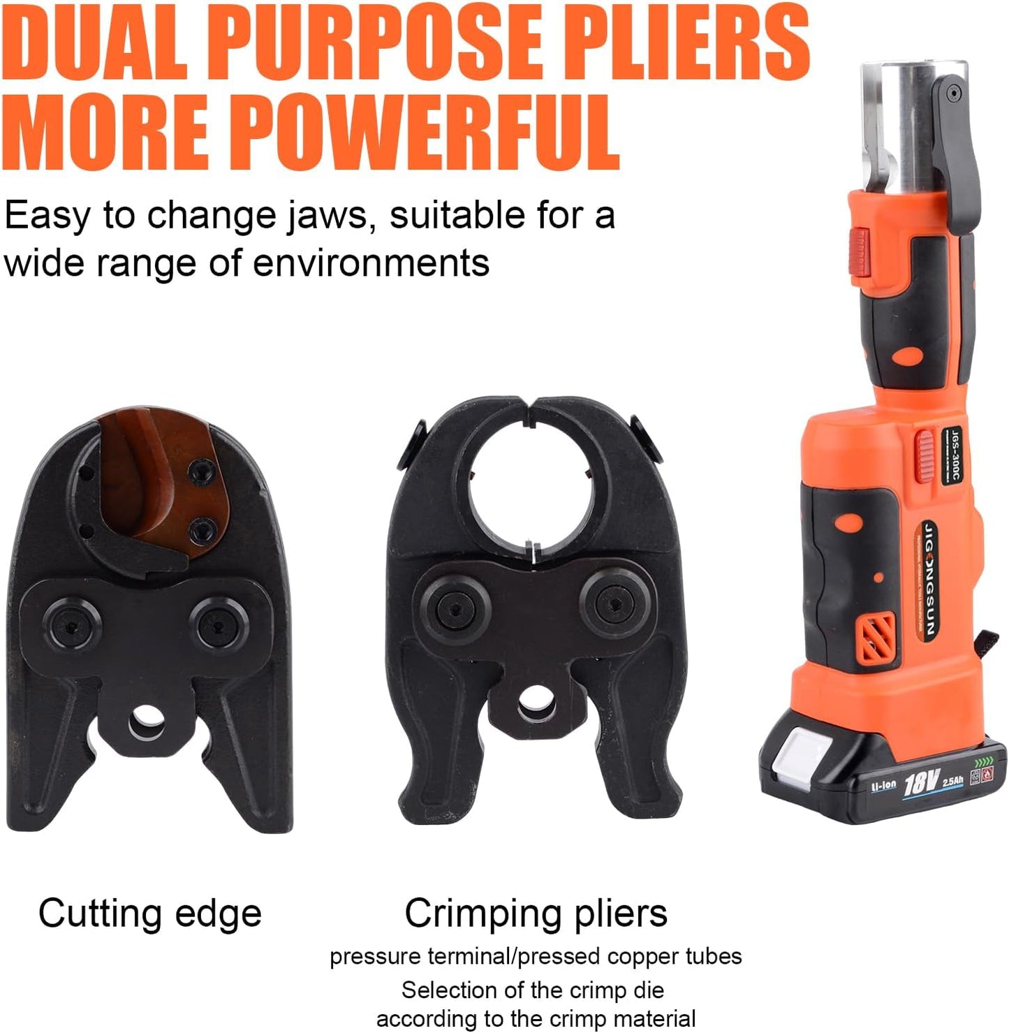 3 in 1 Electric Hydraulic Crimping Tool, 12 Ton 8AWG-600MCM and Pro Press Copper Crimper Tool with 1/2, 3/4, 1 Crimping Range, Hydraulic Cable Cutte φ25/32”Steel Wire Cutter 120KN