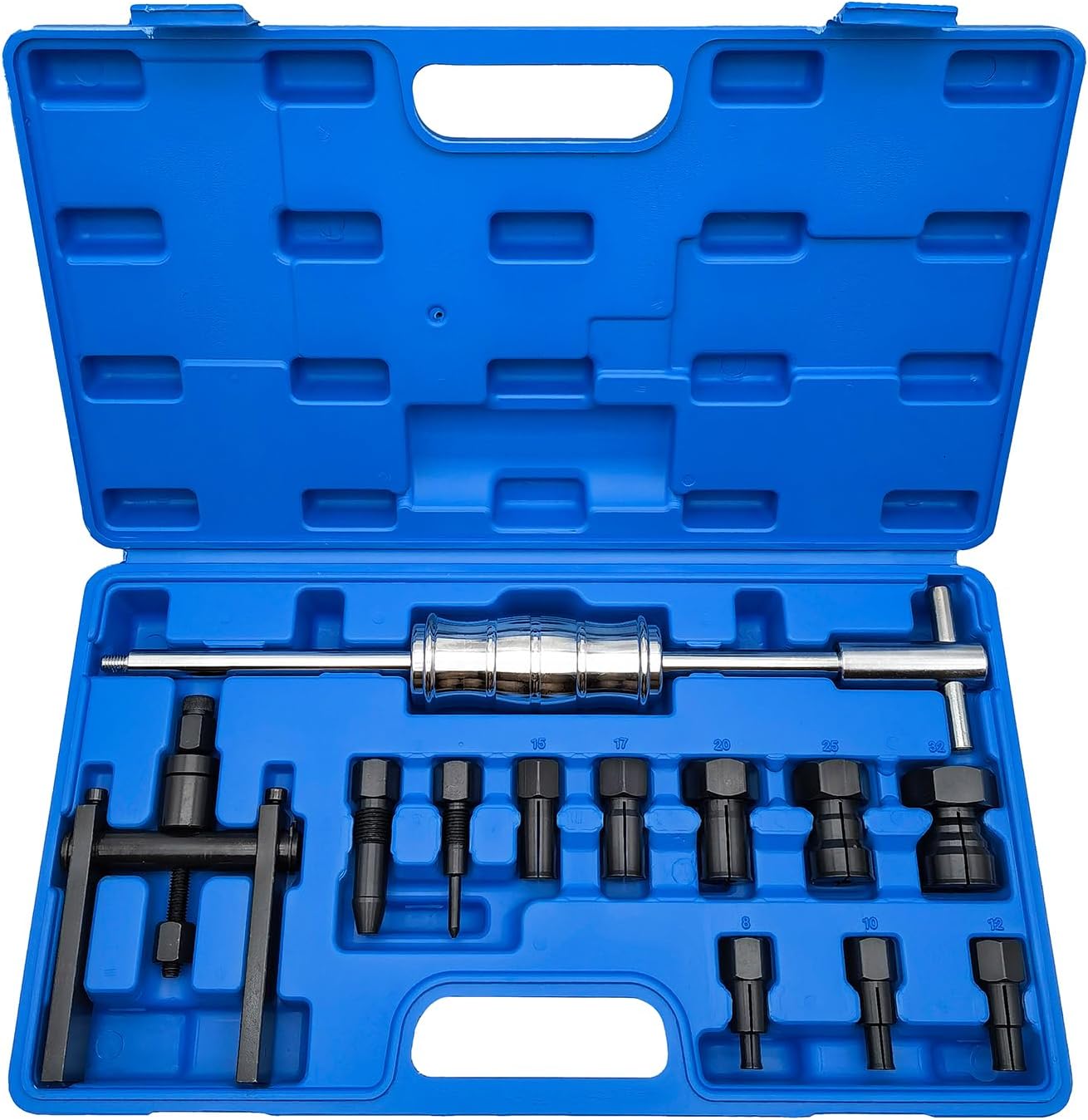 12Pcs Motorcycle Bearing Puller Kit, Blind Bearing Puller Kit, Slide Hammer Puller Set Suitable for Bearing Diameter 8-32MM