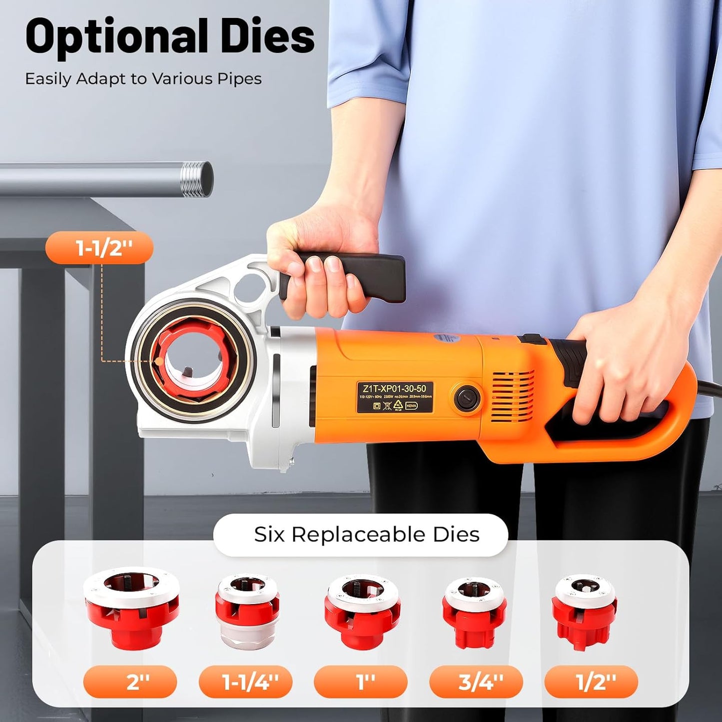 YIYIBYUS Electric Pipe Threading Tool, 2300W Pipe Threader Machine with 6 Dies 1/2"-2", Pipe Cutter Kit with Storage Box for Cutting Threads of Galvanized | Iron | PP | Aluminum | Steel Plastic Pipes