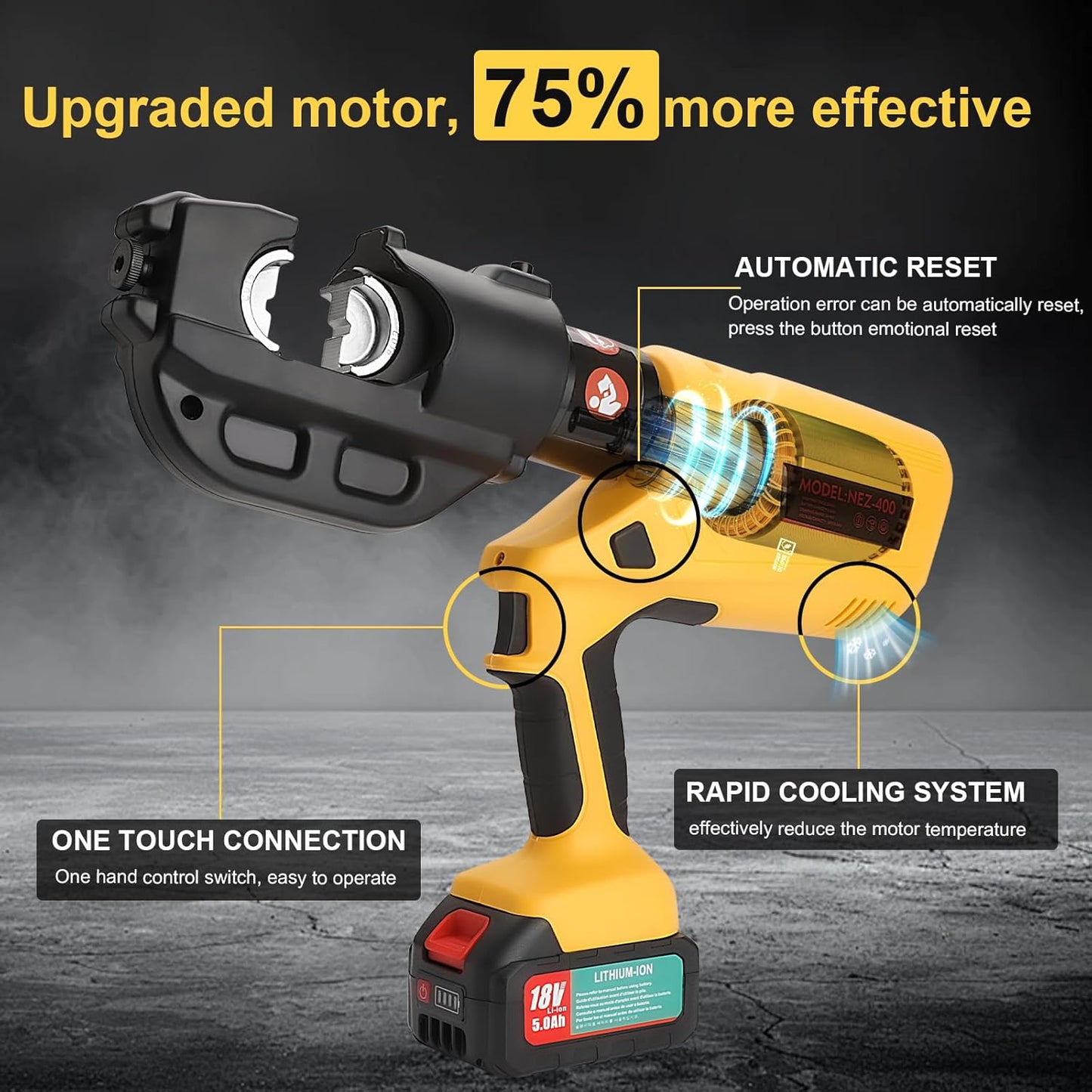 12 Ton Electric Hydraulic Cable Crimping Tool with Digital Display, 11 Dies, 2 Rechargeable 5.0Ah Batteries, for Copper/Aluminum Terminals and Wires