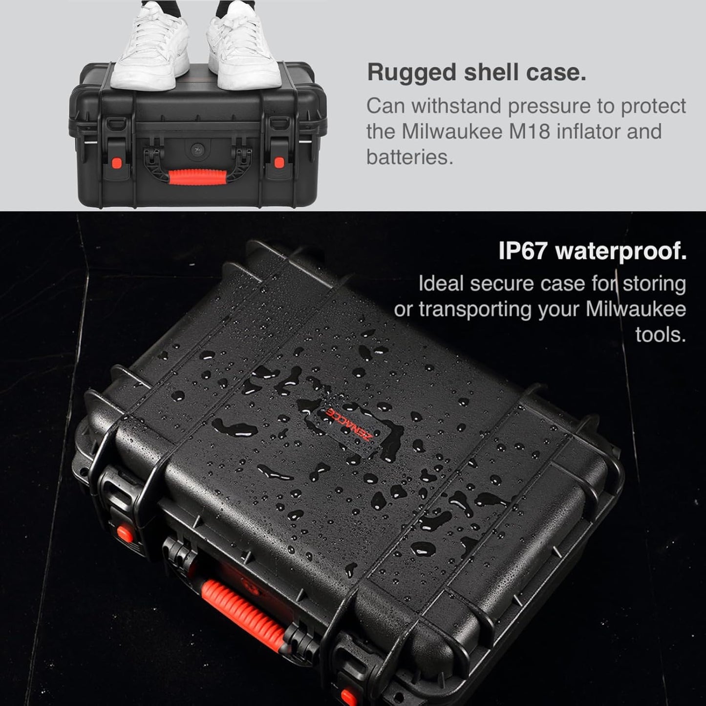 Waterproof Hard Case Compatible with Milwaukee M18 Inflator 2848-20, Air Compressor Carrying Case for Milwaukee Tools, Can Hold 18V 3.0 to 9.0 Ah Battery Packs and Charging Station
