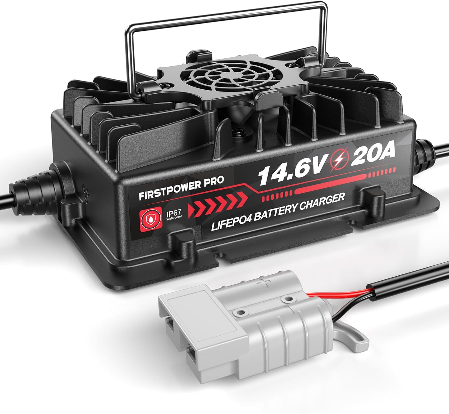 14.6 Volt LiFePO4 Battery Charger, 12V 20A Lithium Battery Charger Maintainer with Anderson Connector LED Indicator, Handle Design for Cars,Golf Carts,UAV,Fishing Boat,RV and Deep Cycle Batteries