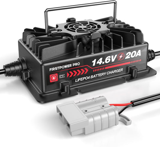 14.6 Volt LiFePO4 Battery Charger, 12V 20A Lithium Battery Charger Maintainer with Anderson Connector LED Indicator, Handle Design for Cars,Golf Carts,UAV,Fishing Boat,RV and Deep Cycle Batteries