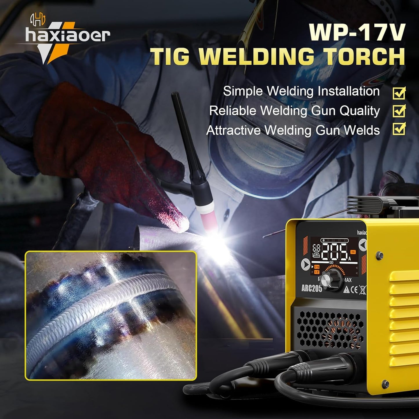 WP-17V TIG Welding Torch - Lift TIG Torch for Stick/MIG Welder Machines - 10FT Cable with 10-25mm² Quick Connector & 35-50mm² Adapter - Includes Holster & Complete Accessory Kit