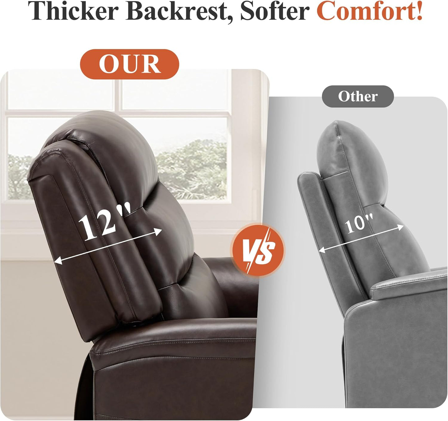 COLAMY PU Leather Power Lift Chair with Massage and Heat,Electric Lift Recliner Chair with Thick Cushioned Padding Backrest for Living Room, Office, Bedroom （Darkbrown）