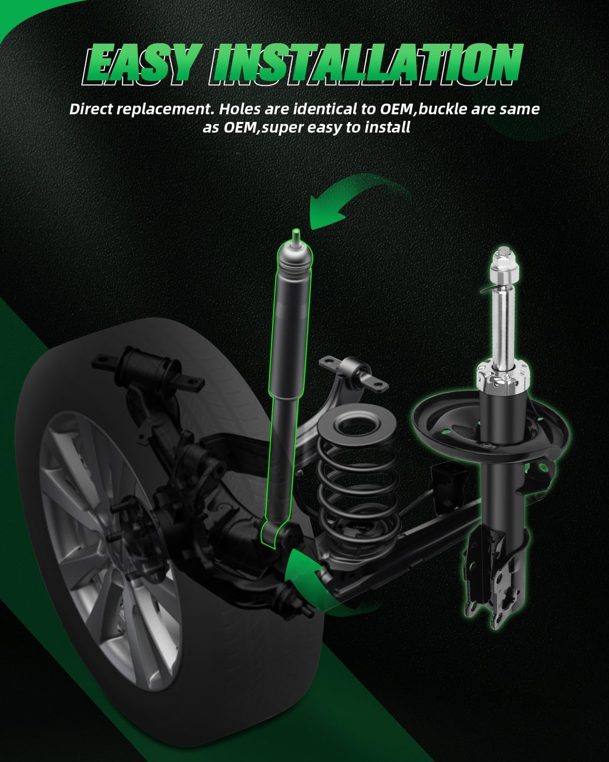 SCITOO Front Shocks Set of 2 for Malibu, Shocks and Struts Fits 2004 2005 2006 2007 2009 2010 2011 2012 for Chevy Malibu,2005 2006 2007 2008 2009 2010 for Pontiac G6,2007 2008 2009 for Saturn Aura