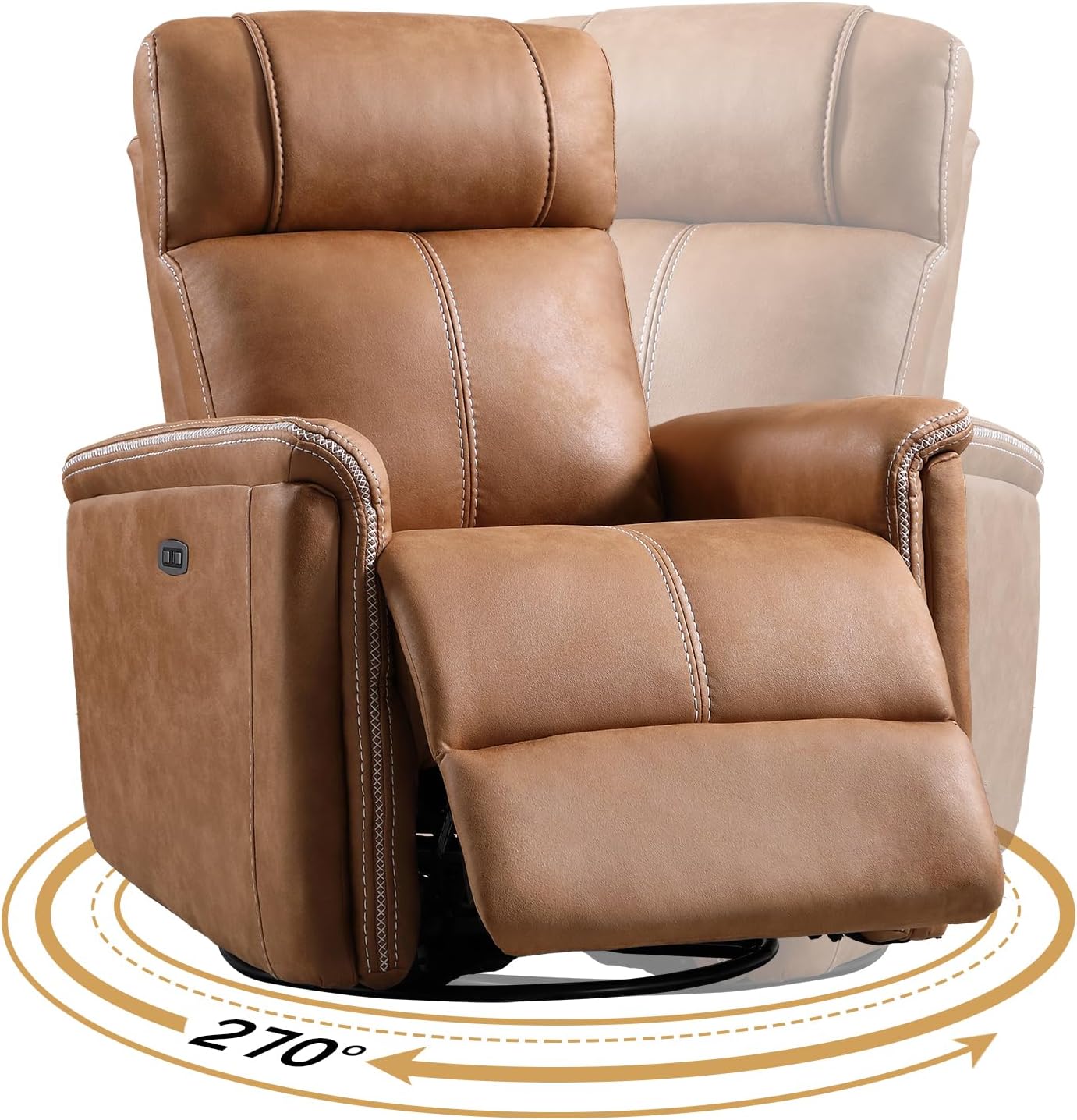 CANMOV Faux Leather Power Swivel Rocker Recliner,Glider Recliner for Nursery,Electric Swivel Rocker with USB Port,Upholstered Nursery Glider Reclining Sofa for Living Room,Brown