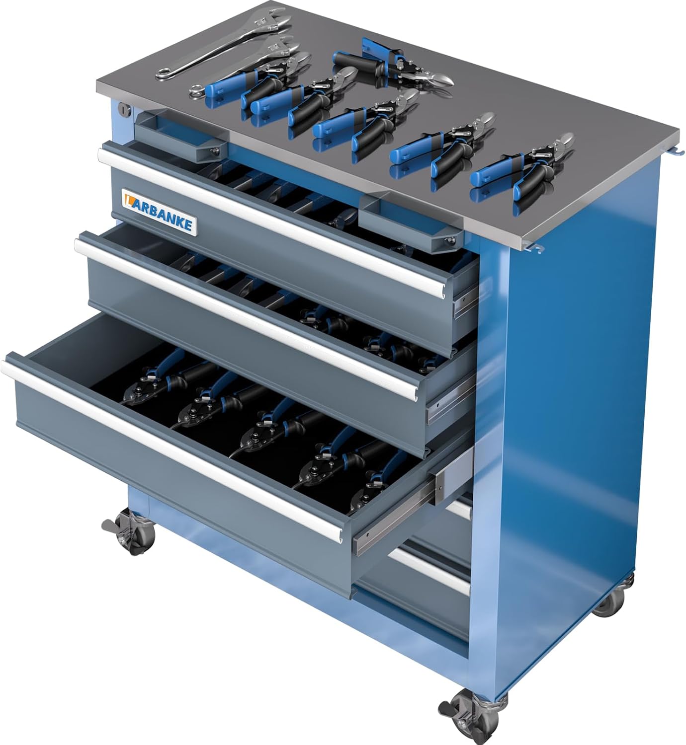 7-Drawer Rolling Tool Chest with 360°Wheels and Padded Feet,Tool Chest with Stainless Steel Countertop,Tool Cabinet with Secure Locking System,for Home, Garage and Office