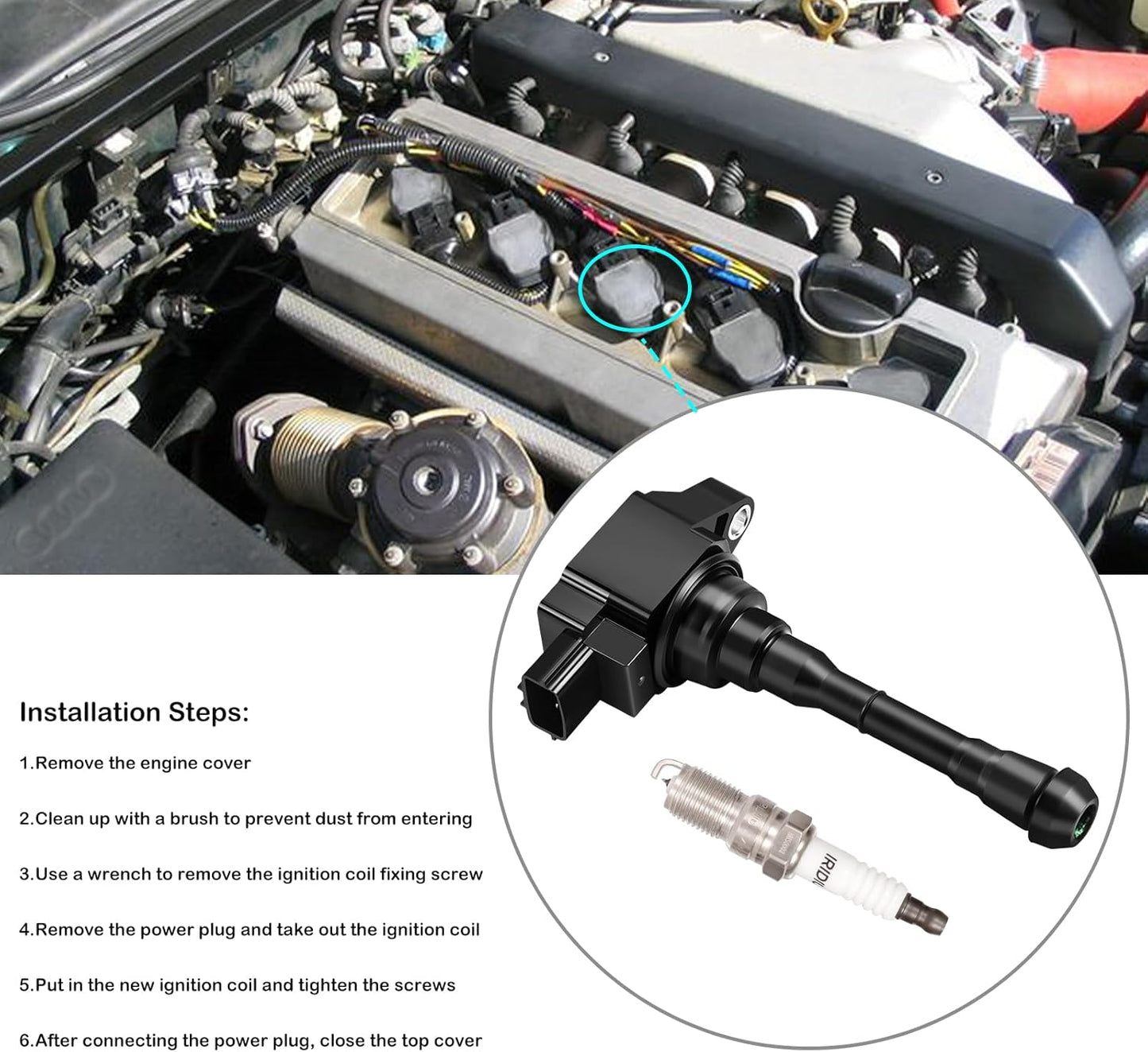 Set of 4 Ignition Coil Pack & Spark Plugs Fits for Nissan Juke 1.6 Turbo L4 2011 2012 2013 2014 2015 2016 2017 1.6L Coils Spark Plugs Replaces# UF659 224481KC0A