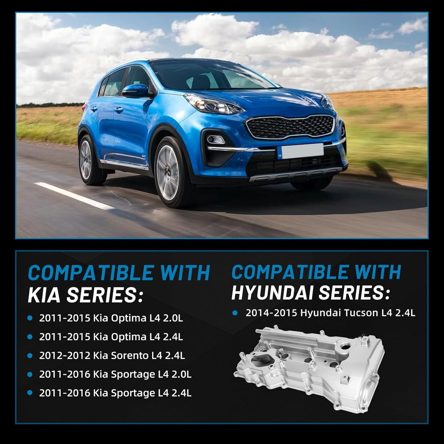 22410-2G710 Aluminium Engine Valve Cover Compatible with 2011-2016 Kia Optima Sorento Sportage,Hyundai Tucson
