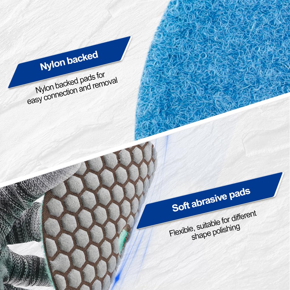 SHDIATOOL 5 Inch Dry Diamond polishing Pads Grit 50 for Granite Marble Quartz(7-Pack)