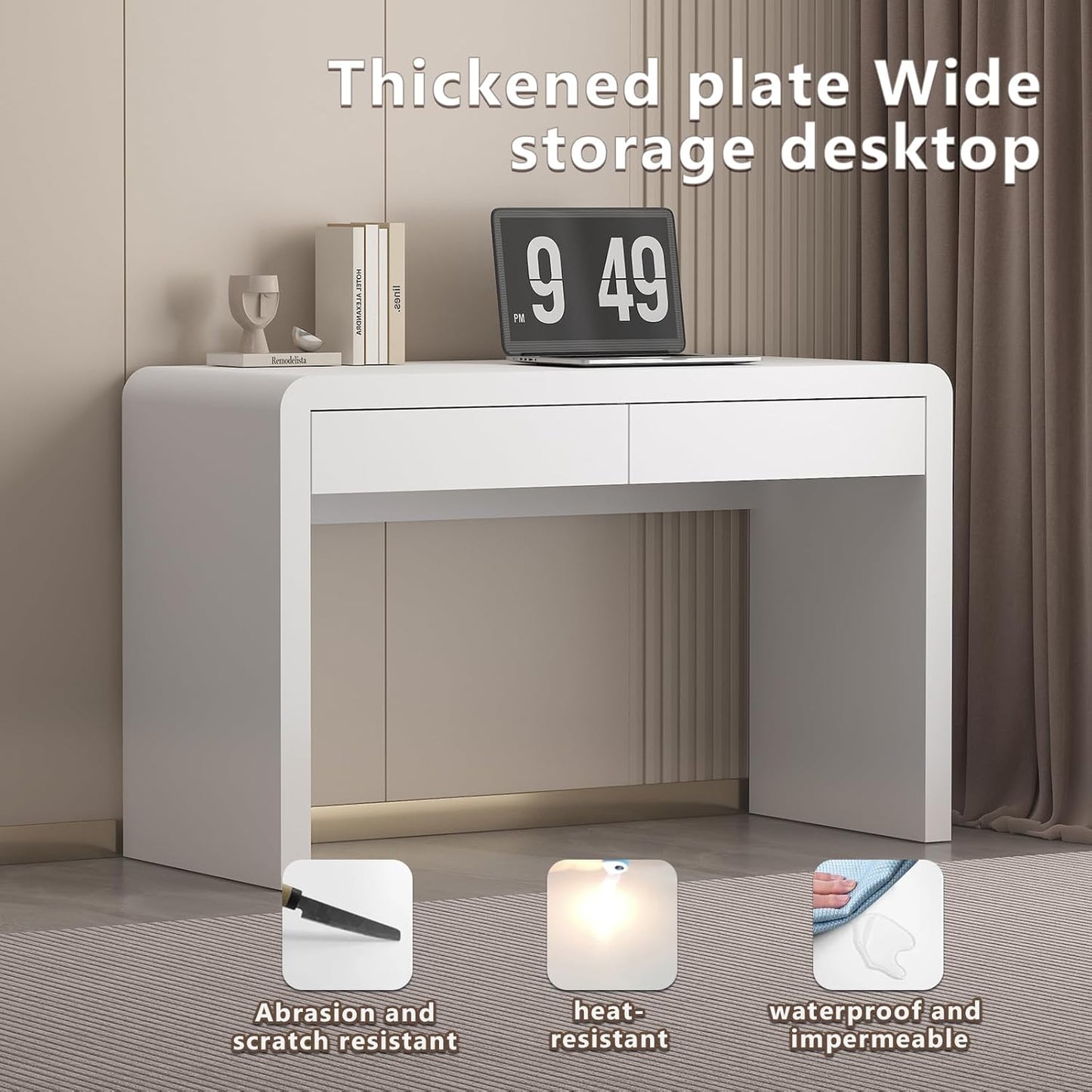 White Computer and Gaming Desk with Drawers.Home Office desks for Bedroom.Wooden Kids' Writing Table.Three-Layer Lacquered Thick Wooden Board Work Desk That can be Used as a Vanity(Z-101)