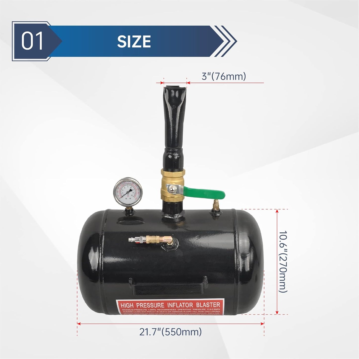 5 Gallon Air Tire Bead Seater 145PSI Blaster Tool Air Tire Seating Blaster Inflator for Car Truck ATV Tank - Black