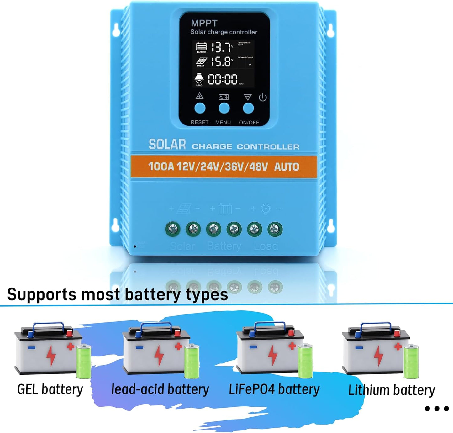 Upgraded 100A MPPT Solar Charge Controller 12V 24V 36V 48V LCD Display Battery Intelligent Regulator Max 100V Input Dual USB for Lead-Acid/Lithium
