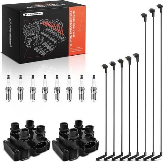 A-Premium 2 Ignition Coils with 8 Spark Plug Wires and 8 Iridium Spark Plugs Compatible with Ford Explorer & Mercury Mountaineer, 1998 1999 2000 2001, 5.0L