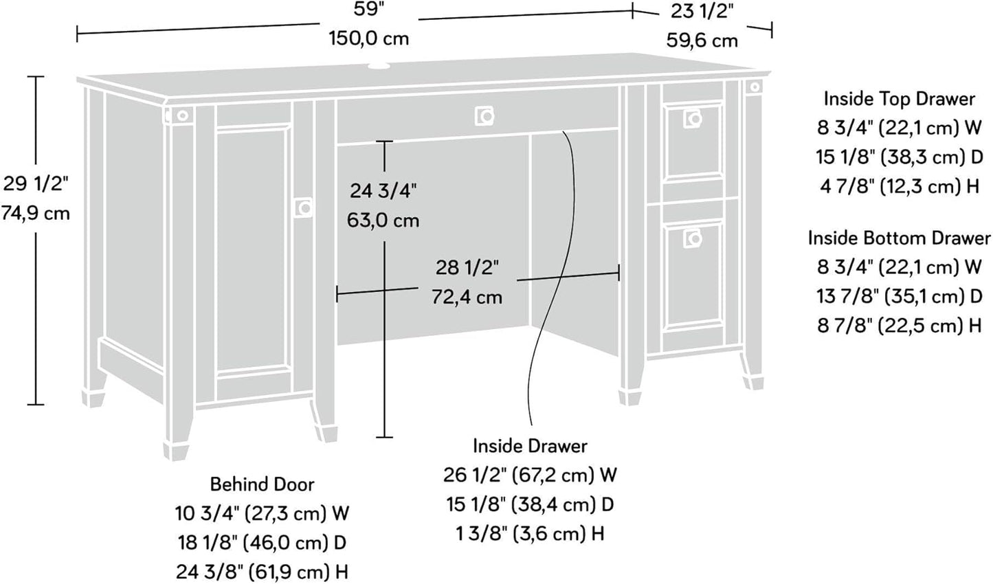 Sauder Carson Forge Rustic Vintage Computer Desk with Drawers Storage, 59.06" L x 23.47" W x 29.53" H, Washington Cherry